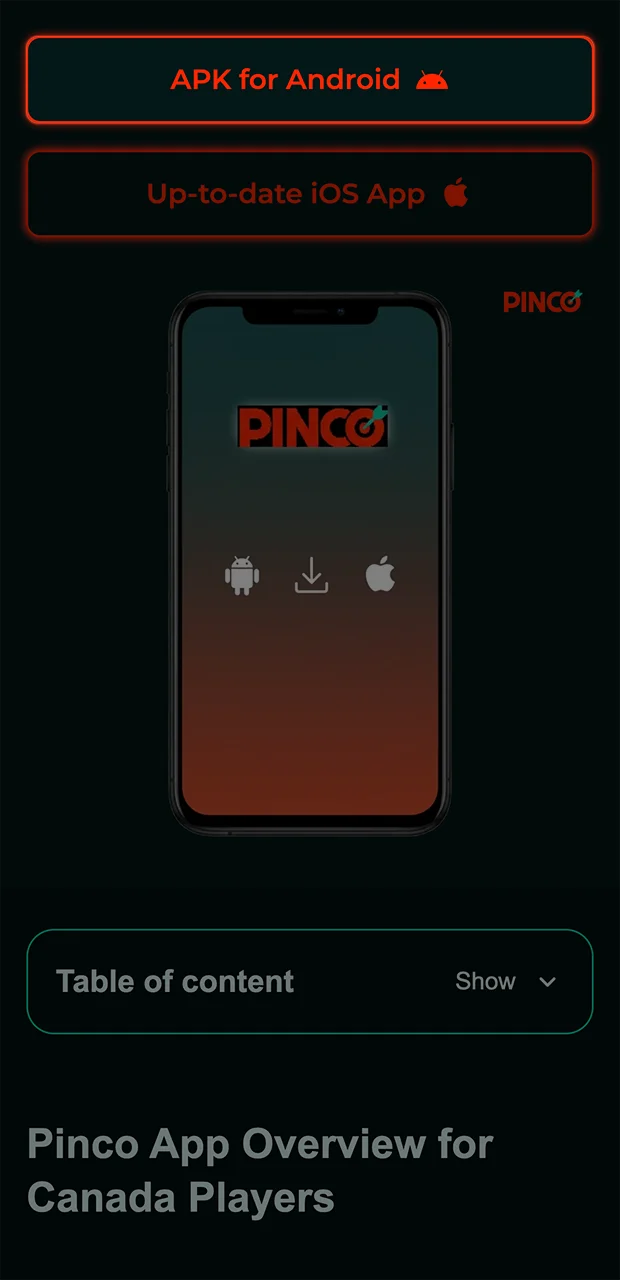 Select the Android icon to go to the Pinco website.