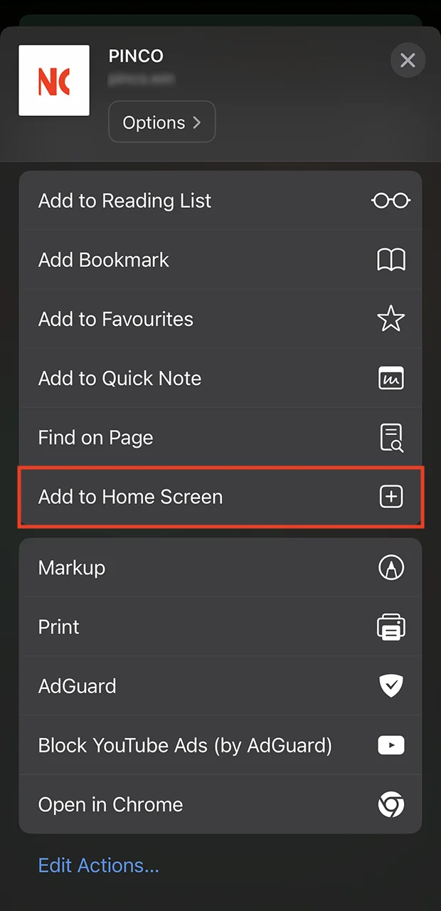 Add the Pinco app to the desktop of your iOS device.