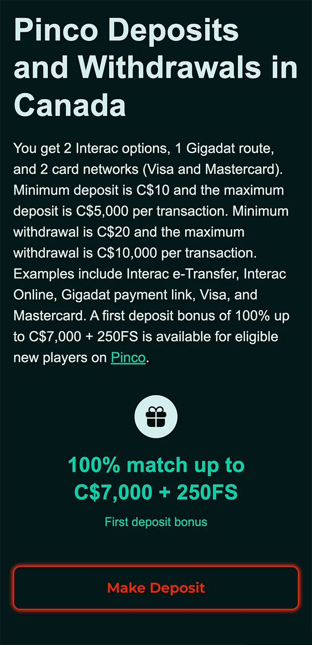 Select the button to proceed to replenish your account in Pinco.