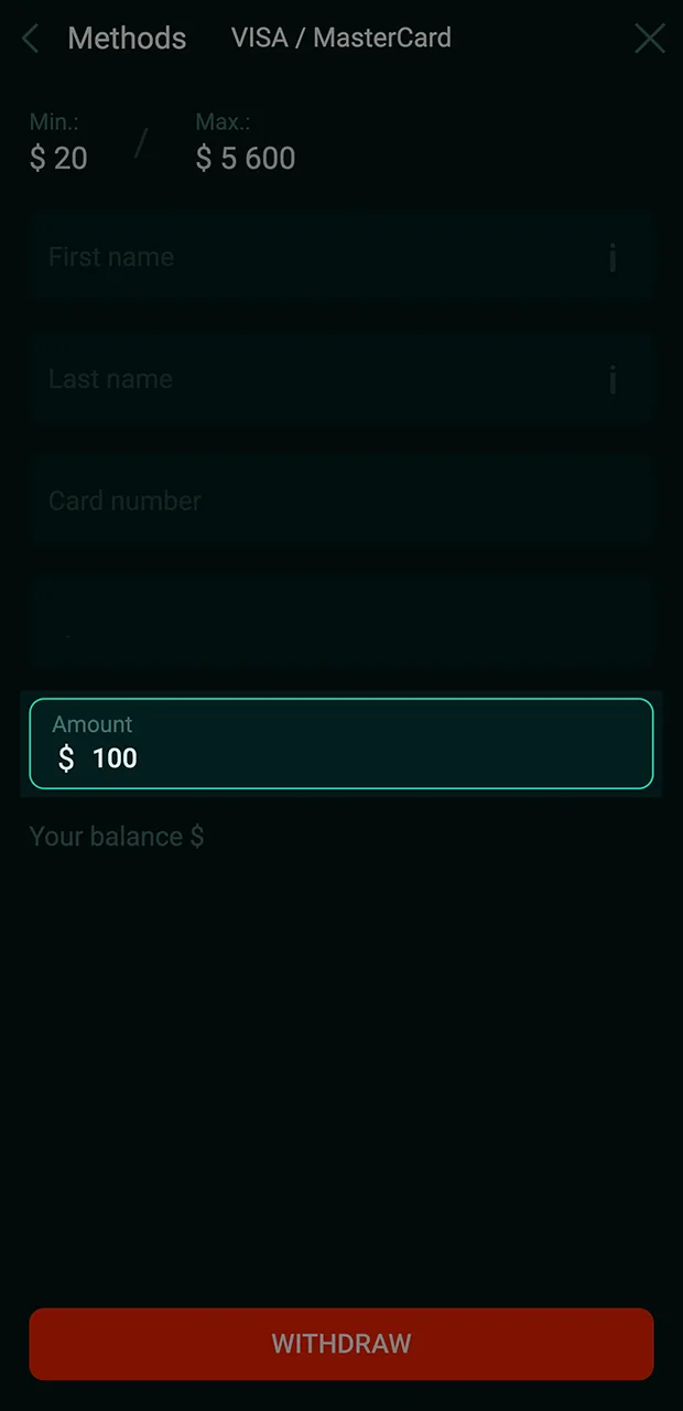 Enter the required amount for withdrawal on the Pinco website.