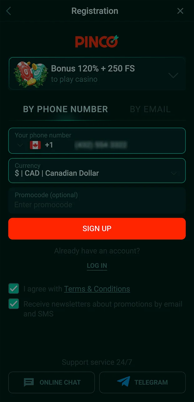 Complete your registration and start winning with Pinco.