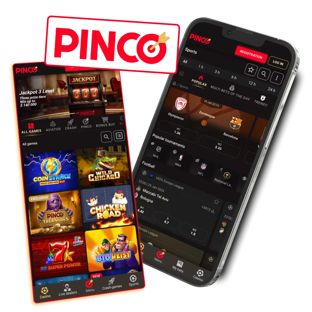 Enjoy Pinco on mobile with casino games, sports betting, and a big bonus.