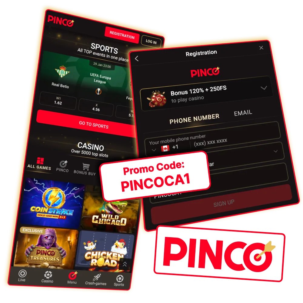 Pinco boosts your first deposit with 150% when you use PINCOCA1.