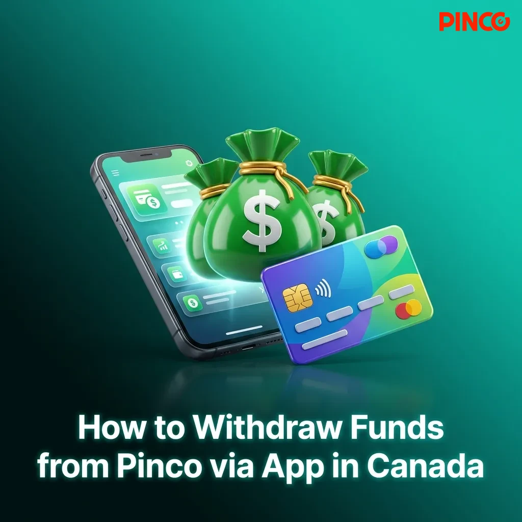 Person using smartphone to withdraw funds from Pinco casino app in Canada, showing cashier withdrawal screen