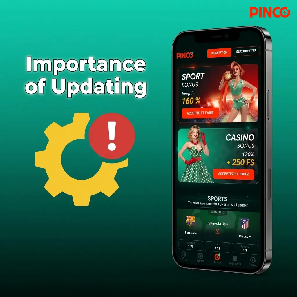 Smartphone displaying app update notification for betting software with security and feature improvement icons