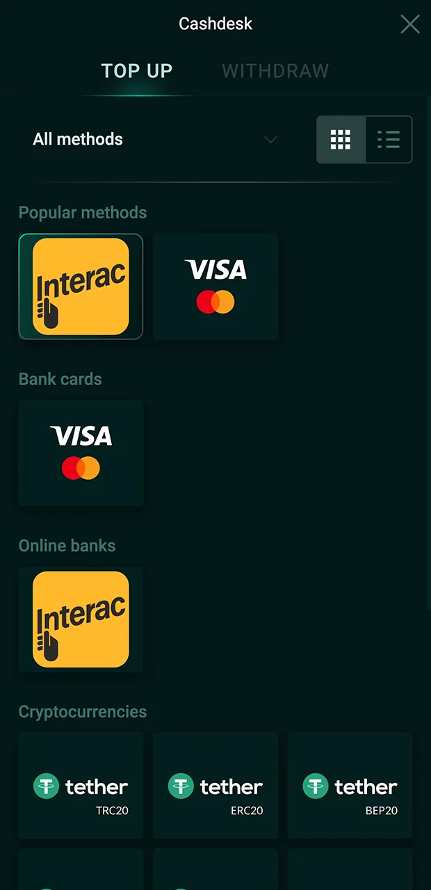 To place a bet on the Pinco website, you need to top up your account using a method that is convenient for you.
